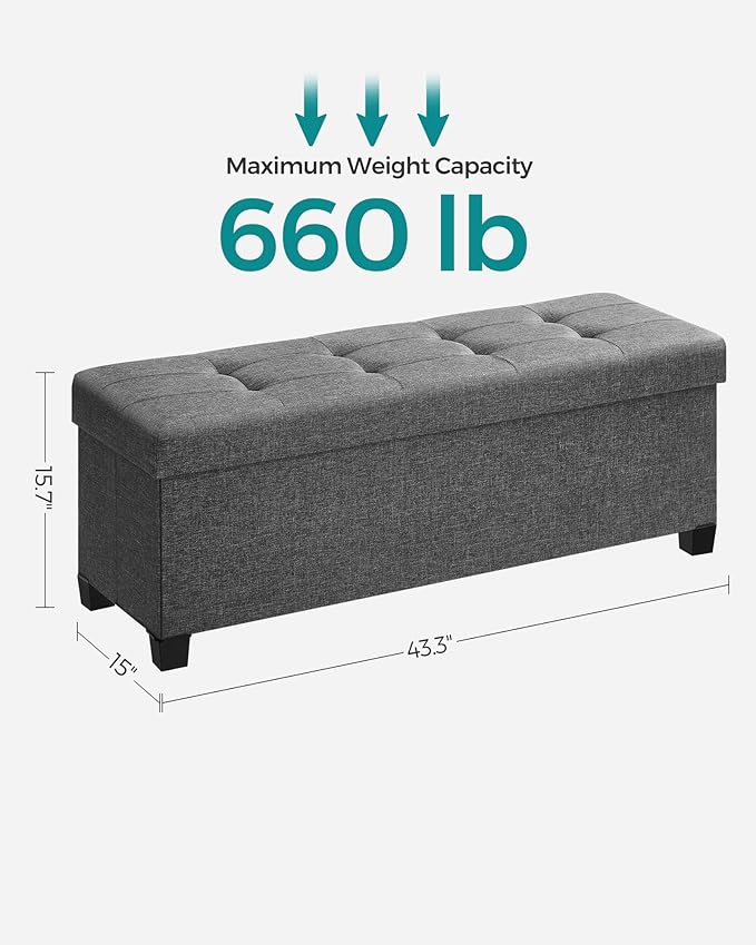 SONGMICS Storage Ottoman Bench, Foldable Foot Rest with Legs, 15 x 43 x 15.7 Inches, End of Bed Bench, Storage Chest, Load up to 660 lb, for Living Room, Bedroom, Entryway, Slate Gray ULSF018G01-Ruum Studio Home