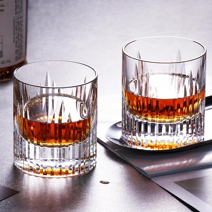 KAMMAK Crystal Whiskey Glasses Set of 2, Luxury 7.44oz Old Fashioned Glasses Stemless, Hand Blown Cocktail Glasses, Handcrafted Cut White Scotch Cup for Women, Men Gift for Bourbon,Home Bar-Ruum Studio Home