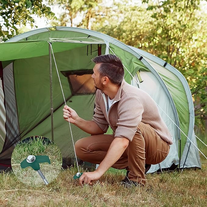 Hicarer 20 Pcs 20 Pcs 8'' Screw in Tent Stakes Heavy Duty Ground Metal Stakes for Inflatables with Hex Head Driver for Outdoor Camping Tent Inflatable Garden Decor (Dark Green)-Ruum Studio Home