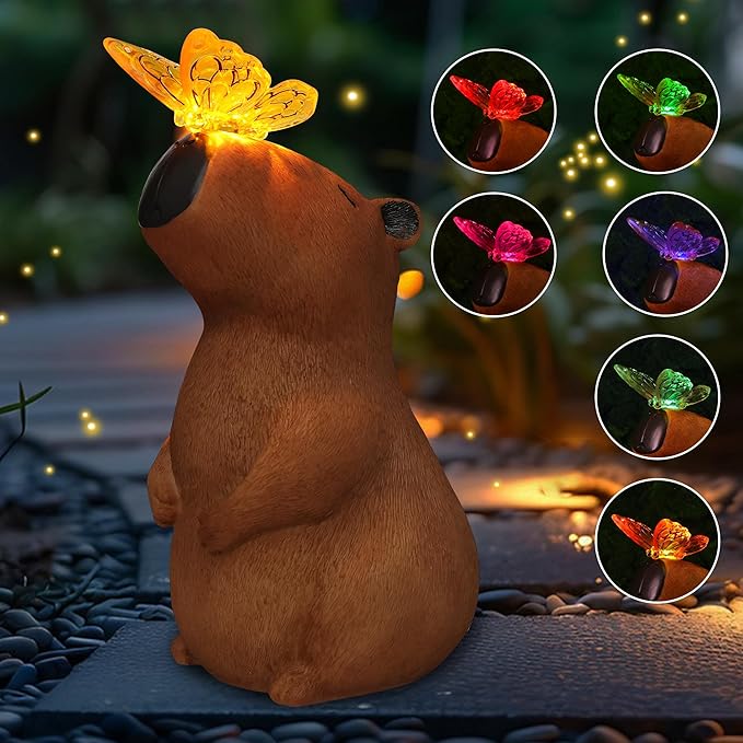 Attivolife Garden Solar Outdoor Statues Capybara Light, Outside & 7 Color Change Lamp, Patio Easter Ornament for Lawn Balcony Porch Yard Art Decor, for Mom Grandma-Ruum Studio Home