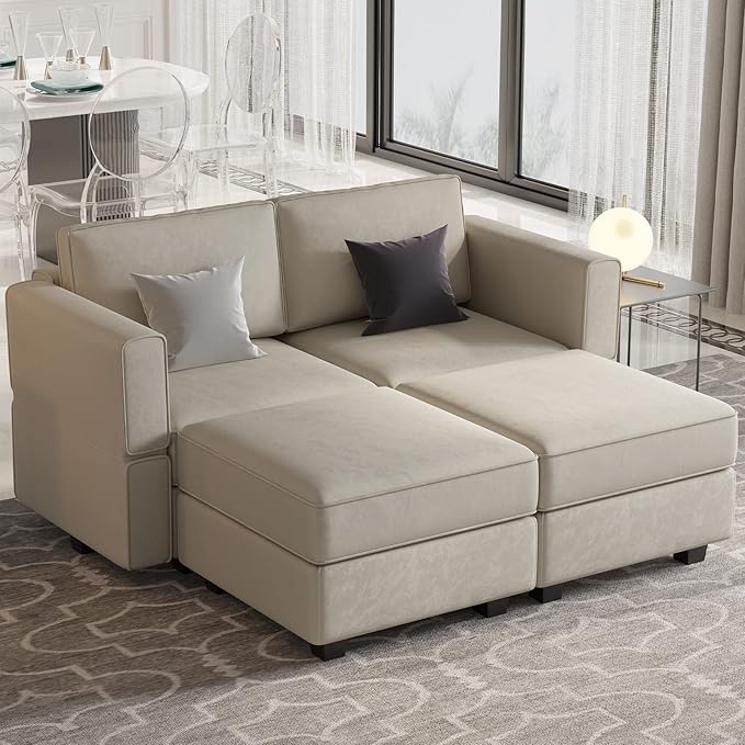 Belffin Modular Sectional Sofa with Reversible Chaise L Shaped Couch with Ottoman Modular Sofa Couch with Storage Grey-Ruum Studio Home