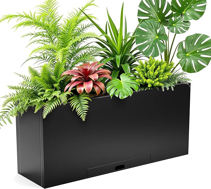 KOL Galvanized Steel Rectangular Planter Box, (16''H.x12''W.x36''L) Large Planters for Indoor Outdoor Plants,Black Powder Coated Metal Planter, Heavy Duty Modern Flower Pot, Commercial & Residential-Ruum Studio Home