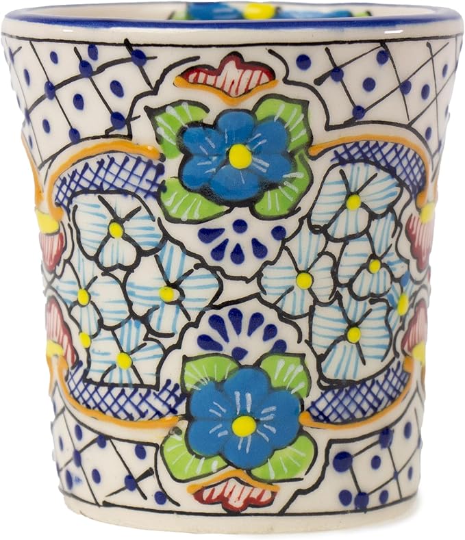 Encantada Handmade Hand-Painted Authentic Mexican Pottery Mugs (Multi Blue Green)-Ruum Studio Home