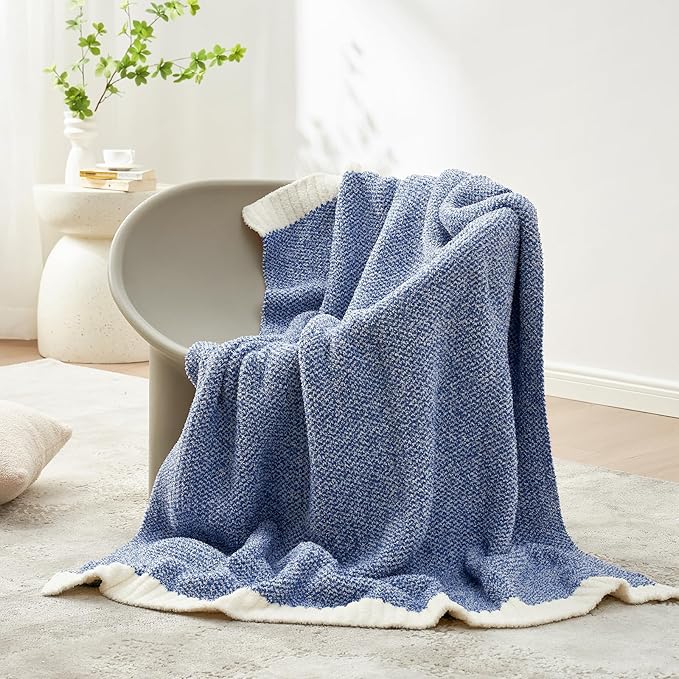 Snuggle Sac Royal Blue Throw Blankets for Couch, Super Soft Warm Blankets Cozy Knit Fuzzy Plush Lightweight Throws for Sofa, Bed,Living Room, Royal Blue, 50x60 inches-Ruum Studio Home