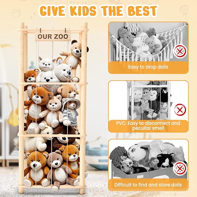Stuffed Animal Storage & Organizer, Wooden Cute Zoo Toy Holder for Toddler Rooms, Playrooms & Bedrooms-Ruum Studio Home