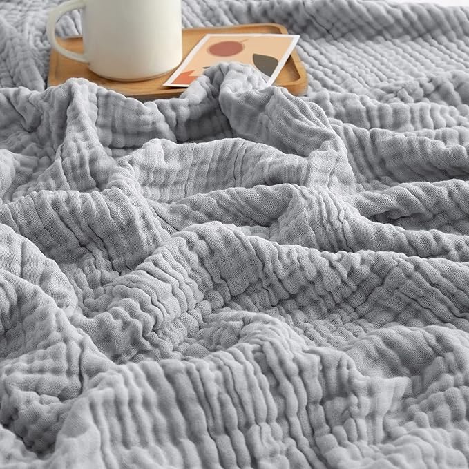 EMME Cotton Blanket Queen Size for Bed Soft Large Muslin Bed Blankets 80"x90" Lightweight Breathable Blanket All Season Gauze, Light Grey-Ruum Studio Home