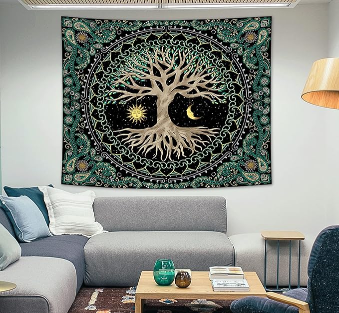 FORATER Tree of Life Wall Hanging - Aesthetic Sun and Moon Tapestry with Vintage Paisley Flowers (53 x 61 inches, Multicolor) for Bedroom, Living Room, Dorm-Ruum Studio Home