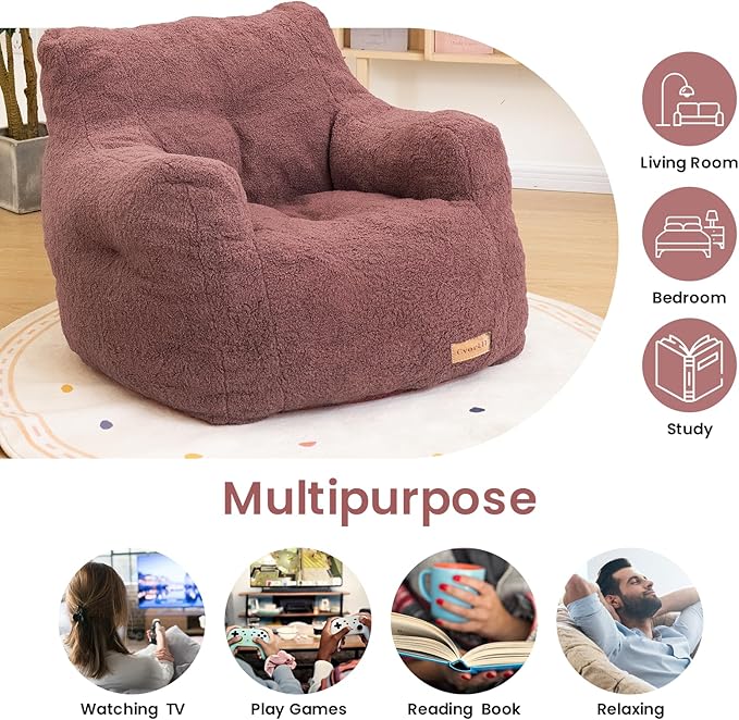 Bean Bag Chair with Filler, Bean Bag Sofa with Tufted Soft Stuffed Filling, Fluffy and Lazy Sofa, Comfy Cozy BeanBag Chairs with Memory Foam for Dorm, Apartment, Living Room (Red)-Ruum Studio Home