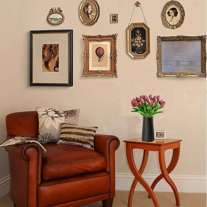 Mandy's Artificial Tulips 20 Stems Mauve PU Faux Flowers for Wedding Home Decor 13.5 Inch-Ruum Studio Home