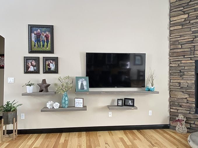 Joel's Antiques - 54 Inch Wooden Floating Shelves for Wall - 54x8x2 in - Made of Natural Wood - Long Heavy Duty Rustic Wall Shelves for Bedroom - Perfect for Living Room, Kitchen - Grey-Ruum Studio Home
