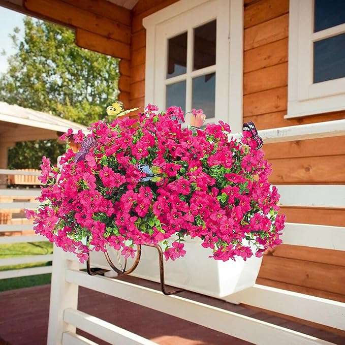 ‌20 Bundles Artificial Flowers for Outdoors‌ with 6 Faux Butterflies, UV Resistant ‌Fake Flowers‌ with Eucalyptus Leaves, ‌Artificial Plants Outdoor‌ for Patio Garden Porch Home Decor (Rose Red)-Ruum Studio Home