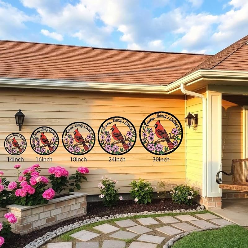 Personalized Name Garden Cardinal Metal Signs with Stake, Custom Family Name Yard Decor for Outdoor Outside, Cardinal Lawn Patio Stake Gardening Enthusiasts Grandmothers Gift-Ruum Studio Home