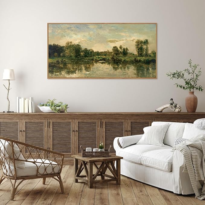 Tinonedraw Vintage Nature Framed Canvas Wall Art Set of 3, French Country Wall Decor, Rustic Landscape Farmhouse Art Paintings, Olive Green Trees Art Prints for Living Room Bedroom Office 20"x40"-Ruum Studio Home