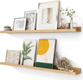 Solid Ash Wood Picture Ledge Shelf, Wood Floating Shelves Set of 2, 48 Inch Long Large Photo Ledge Shelves, Nursery Book Shelves Wall Mounted for Living Room Kids' Bedroom Decor, Natural-Ruum Studio Home