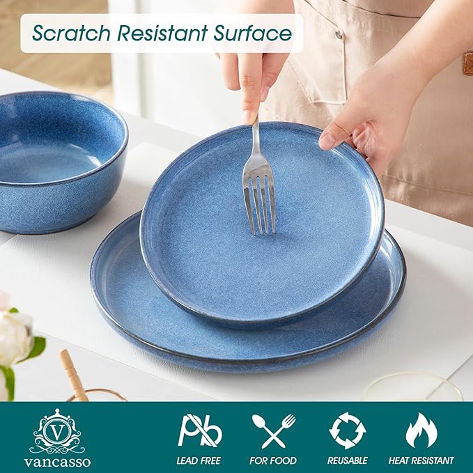 vancasso ANYA 18 Pieces Plates and Bowls Set, Blue Dinnerware Sets, Reactive Glaze Dishes Set for 6, Ceramic Dishware Sets Kitchen Dinner Set, Microwave & Dishwasher Safe-Ruum Studio Home