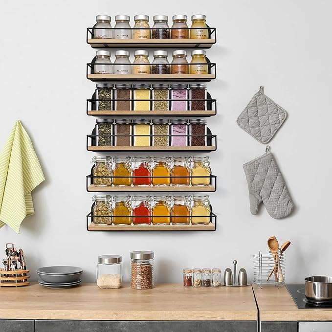 TJ.MOREE 2 Pack Spice Rack Wall Mount Rustic Style Hanging Spice Organizer for Wall, Kitchen Spice Storage-Ruum Studio Home