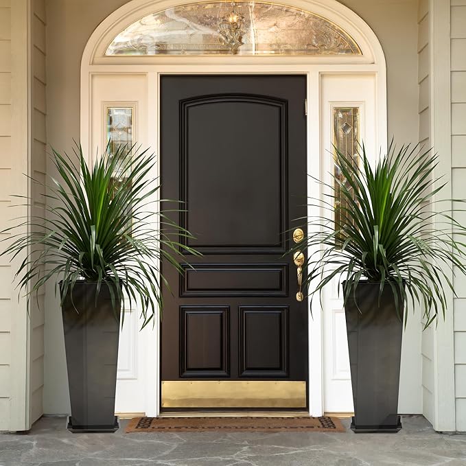 KOL 28''H. Tall Galvanized Steel Glazed Planter with Insert, Set of 2, Planter Pots for Indoor & Outdoor Use, Decorative Flower Plant Pots with Drainage Hole for Front Porch, Patio, Deck - Black-Ruum Studio Home