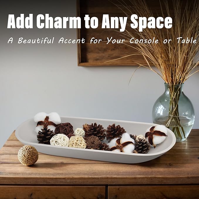 Large Decorative Bowl for Home Decor - Long Dough Bowls with Anti Slip Base for Table Centerpieces - Grey Minimalist Design Dough Decor Bowl for Coffee Table, Dining Table Centerpiece-Ruum Studio Home