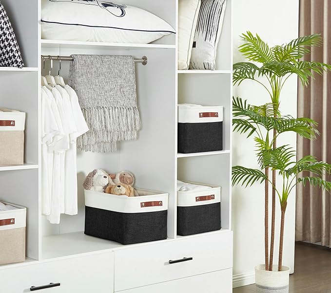 DECOMOMO Storage Baskets for Shelves - Fabric Closet Organizers and Storage Bins, Perfect Baskets for Organizing Closet Toys Nursery (Black and White, XL - 3 Pack)-Ruum Studio Home