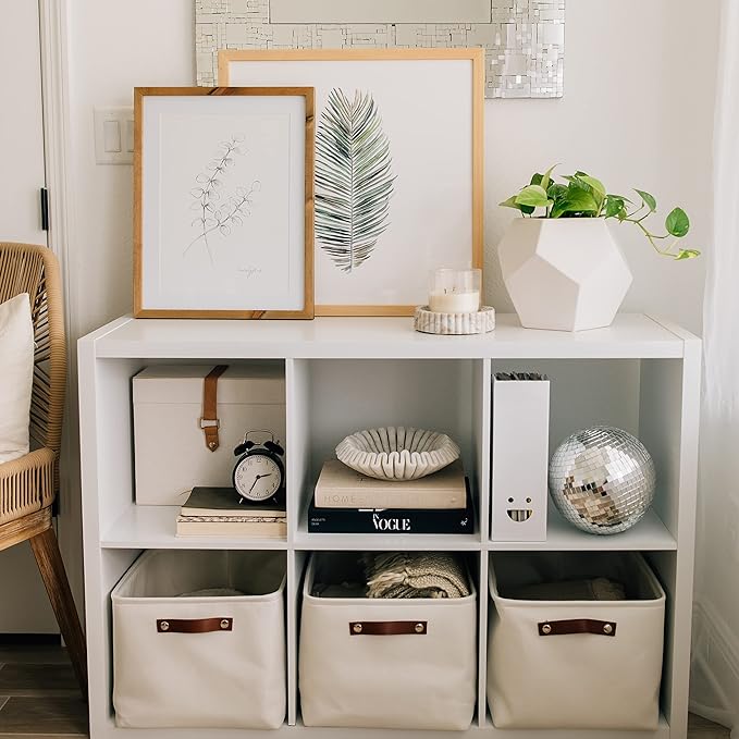 OrganiHaus Extra Large Fabric Storage Bins for Shelves 16x13in, Closet Storage Baskets for Shelf Organizing, Canvas Rectangle Bins for Organization, Linnen Baskets for Organizing - Off-White-Ruum Studio Home