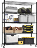 5 Tier Wire Shelf Shelving Unit, 60"x 24"x82" Metal Storage Shelves, Heavy Duty Garage Storage Shelves with Wheels, Chrome 3000LBS Capacity Wire Shelf Rack for Restaurant, Garage, Pantry, Kitchen-Ruum Studio Home
