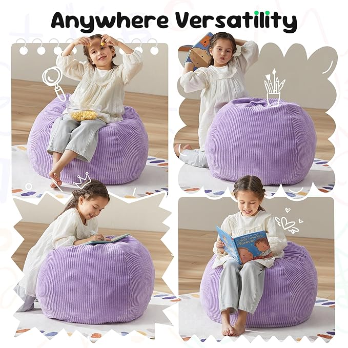 Hobestluk 2.5FT Bean Bag Chair Beanbags Small Bean Bag Chair with Filler Included Teardrop Bean Bag with Removable Cover for Bedroom Living Room (Small, Purple)-Ruum Studio Home