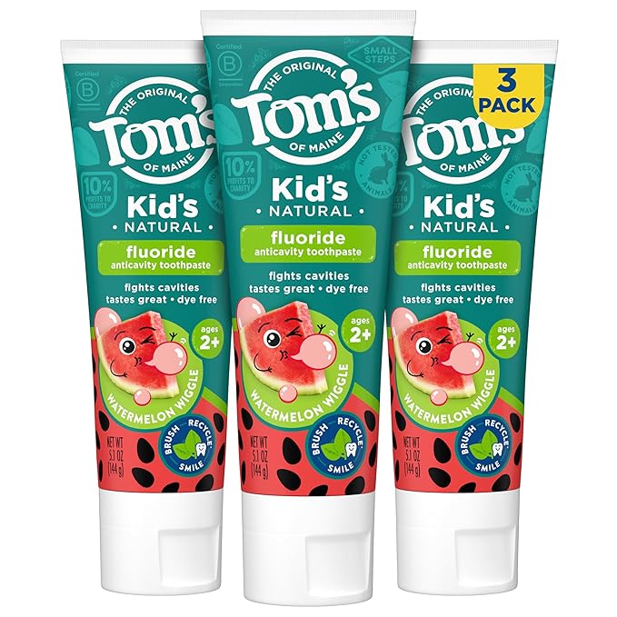 Tom’s of Maine Watermelon Wiggle Kids Toothpaste with Fluoride, Kids Natural Toothpaste, For Children Ages 2 and Up, Helps Prevent Cavities, 5.1 Oz 3 Pack-Ruum Studio Home