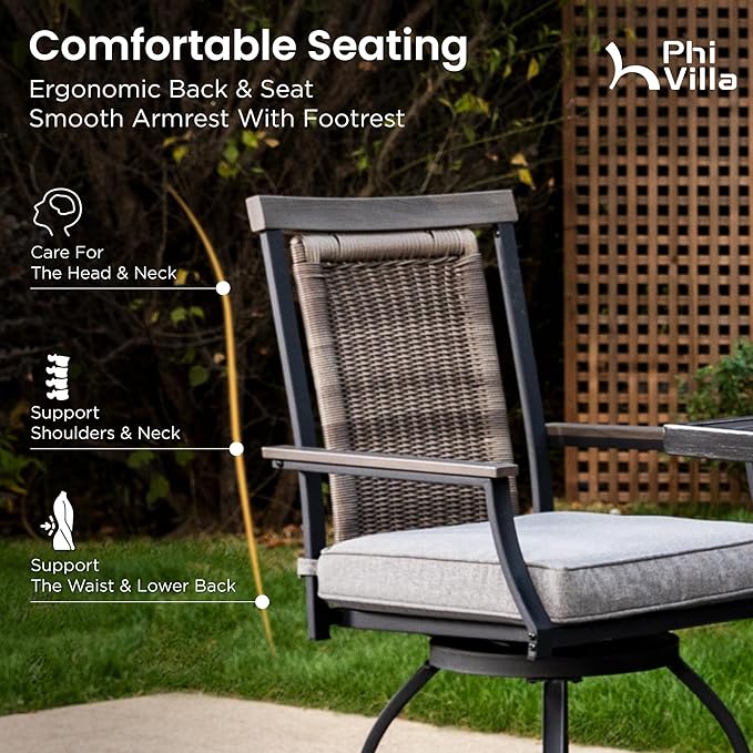 PHI VILLA 3 PCS Patio Bar Set, Bar Height Chair with 3.5" Thicker Cushion & Retro-Metal Square Table,Sturdy and Durable,Outdoor Height Bar Dining Set for Poolside,Yard-Ruum Studio Home