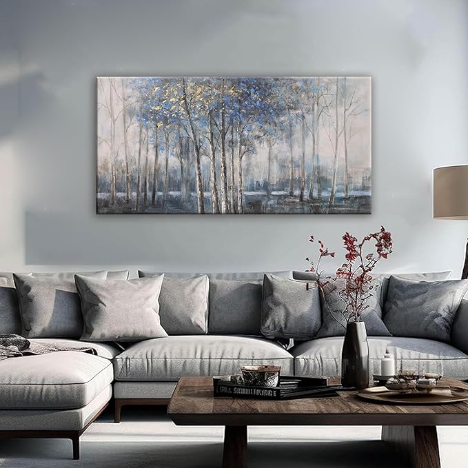 Canvas Wall Art Decor Modern Wall Art Decor Prints Gold Wall Art Pictures Wall Decor Blue Grey Misty Botanical Textured Artwork for Walls For Room Living Room Bedroom Office Wall Decor 20"X40"-Ruum Studio Home