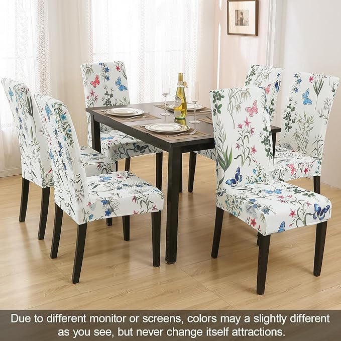 JQinHome Pattern Chair Covers for Dining Room Set of 4, High Stretch Removable Washable Parsons Chair Slipcover for Home Party Hotel Wedding Ceremony (Flowering Butterflies,4PCS)