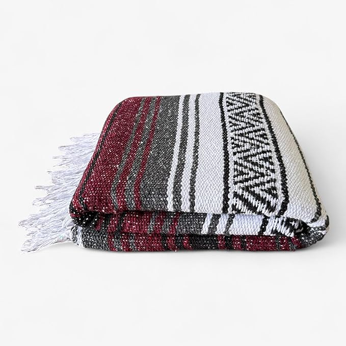 Traditional Handwoven Mexican Blanket, Large Falsa Serape - Soft & Durable - Vibrant Beach, Picnic, Yoga & Camping Mat - Lightweight Boho Throw 70"x50" (Rust)-Ruum Studio Home