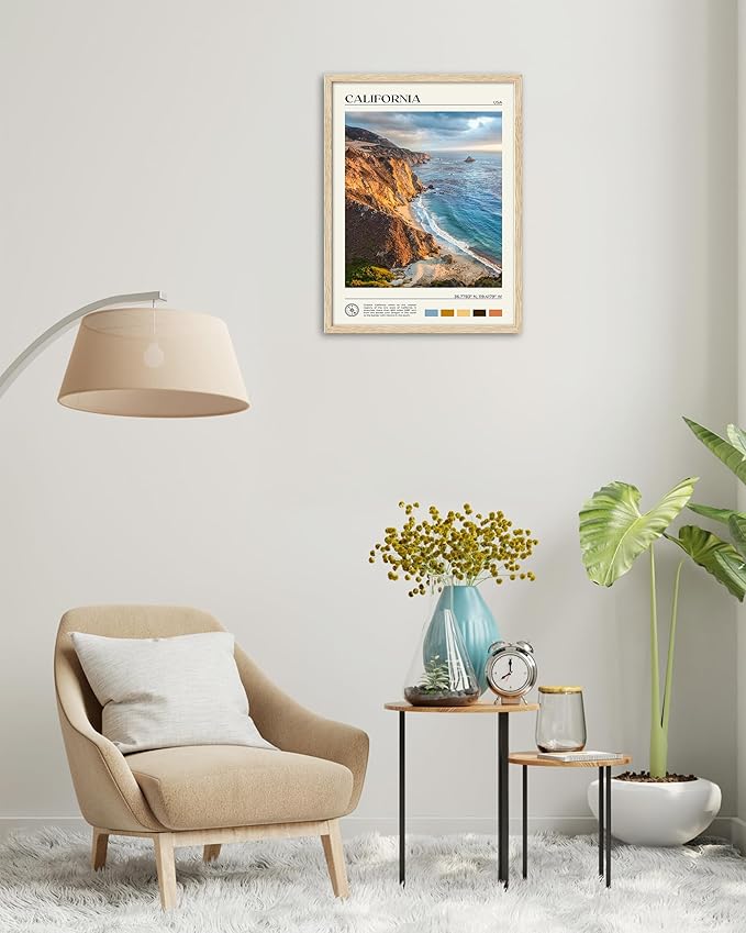 HesenDot Natural OAK Wood Coastal California Refers Framed Wall Art,12x16in Natural Seascape Canvas Wall Print,Classic Urban Landmark Wall Decor for Living Room,Bedroom,Office Gallery Gifts Set of 1-Ruum Studio Home