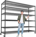 REIBII 60''W X 82.6" H Steel Heavy Duty Wire Shelving Unit with Wheels, 6-Tier Adjustable Storage Shelves 3598LBS Commercial Metal Shelves for Pantry, Garage, College Dorm School Industrial Shelving-Ruum Studio Home