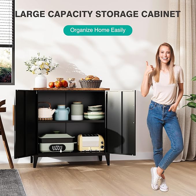 SISESOL Black Storage Cabinet with Doors and Shelves,30 inch Pantry Cabinet Sideboard with Leg,Small Accent Cabinets with Storage,Side Floor Cabinets for Home,Kitchen,Coffee Bar,Dining/Living Room-Ruum Studio Home
