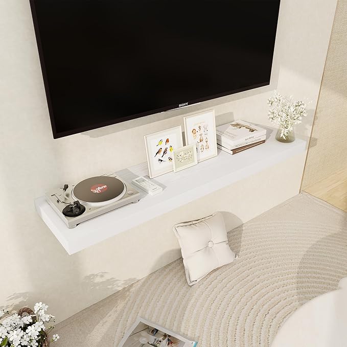 White Floating Shelves 48 Inch Long, 12 Inch Deep Floating Shelves for Wall, 48 x 12 Large Wall Shelves for Home Storage & Display, 2" Thicked Floating Shelf for Bedroom, Living Room, 1 Pack-Ruum Studio Home