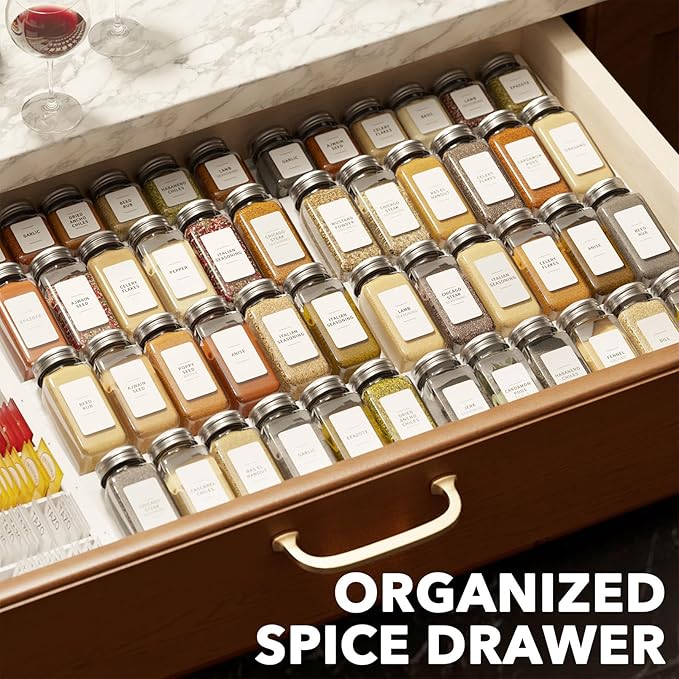SpaceAid Bamboo White Spice Drawer Organizer, (Need 3" Deep Drawer) Expandable 4 Tier Spices Rack for Cabinet, Kitchen Seasoning Storage Insert (Jars Not Included, From 12" to 23" Wide)-Ruum Studio Home