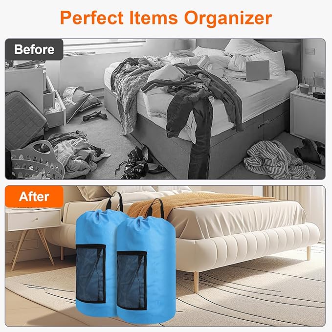 Femuar Laundry Bag Backpack Durable Laundry Bag with Shoulder Straps and Mesh Pockets Portable Laundry Dirty Clothes Hamper Bag for College Dorm (Blue)-Ruum Studio Home