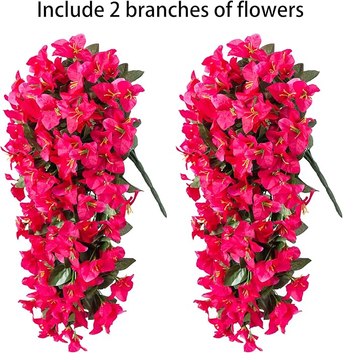 Faux Bougainvillea Artificial Flowers Plants for Outdoors Outside Decoration, 2 PCS Fake Flowers Silk Long Trailing Vines UV Resistant Realistic for Front Door Porch Planter Urn Patio Balcony Hot Pink-Ruum Studio Home