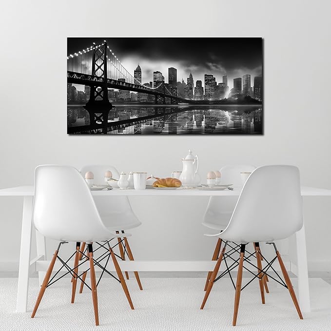 Brooklyn Bridge Canvas Wall Art for Bedroom Black and White City Wall Decor for Living Room Office Wall Art Decor 24 x 48 Inch-Ruum Studio Home