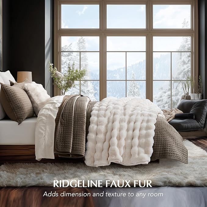 EVERGRACE Ultra Soft Luxury Fluffy Ridgeline Faux Rabbit Fur Throw Blanket, Thick Warm Bubble Throw for Bed, Cozy Plush Reversible Blankets for Couch, Chair, Sofa, Ivory White, 50x60 Inches, 870 GSM-Ruum Studio Home