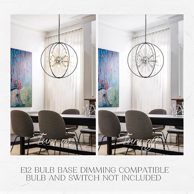 23.6" Black Chrome 12-Light Globe Sputnik Chandelier Modern Adjustable Hanging Ceiling Glass Tube Pendant Light Fixture for Entryway Foyer Staircase Dining Living Room Hallway-Ruum Studio Home