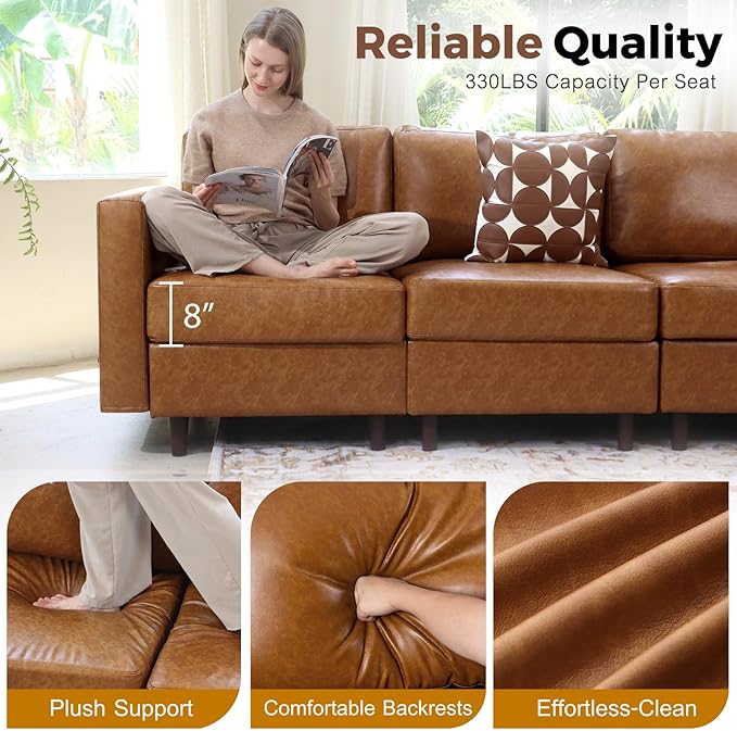 Faux Leather Single Sofa with Storage Ottoman, Modern Accent Chair Deep Seat Large Reading Armchair, Chaise Lounge Chair for Living Room Bedroom Office Brown-Ruum Studio Home