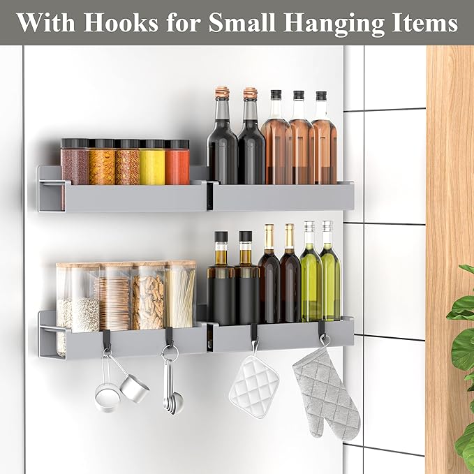 4 Pack Magnetic Spice Rack Organizer for Refrigerator and Oven, Light Gray Fridge Organizers and Storage for Kitchen-Ruum Studio Home