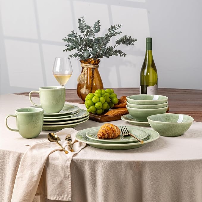 AmorArc Ceramic Dinnerware Sets, Handmade Stoneware Reactive Glaze Plates and Bowls Set, Scratch Resistant | Dishwasher & Microwave Safe Dishes Set, Service for 4 (12pc)-Ruum Studio Home