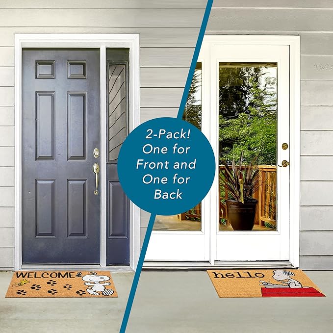 Gertmenian Peanuts Snoopy Coir Doormat - 2x3 Welcome Mat (2-Pack), Ideal for High Traffic Areas in Front Door, Garage, Entryway - Welcome, 80022-Ruum Studio Home