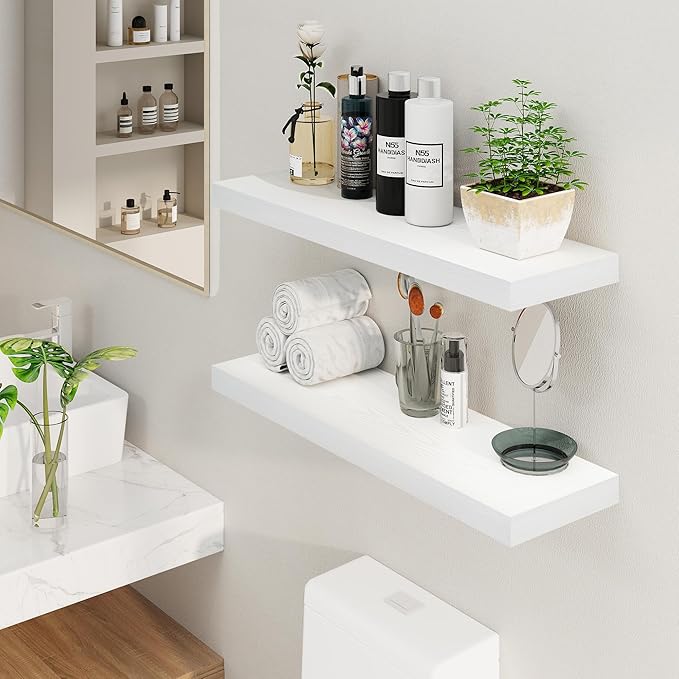 Fun Memories White Floating Shelves 36 Inch Long, 8 Inch Deep Floating Shelf for Wall, 36" W x 8" D Floating Shelves Set of 2, White Deep Wall Shelves for Bedroom, Living Room, Kitchen-Ruum Studio Home