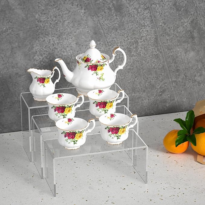 9x9.5x10 Inch Clear Display Risers Shelf 3pcs, Countertop Rectangular Acrylic Display Stands for Funko Pop Figure, Bags, Collectibles-Ruum Studio Home