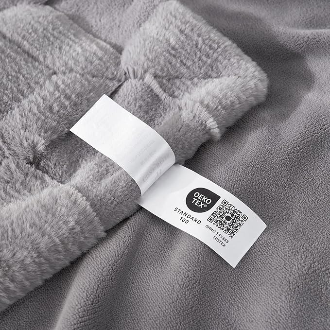 Cozy Bliss Checkered Large Faux Rabbit Fur Grey Twin Bed Blanket, Soft Fuzzy Fluffy Minky Furry Blankets for Couch, Bed, Adults (60 * 80 Inches Light Grey)-Ruum Studio Home