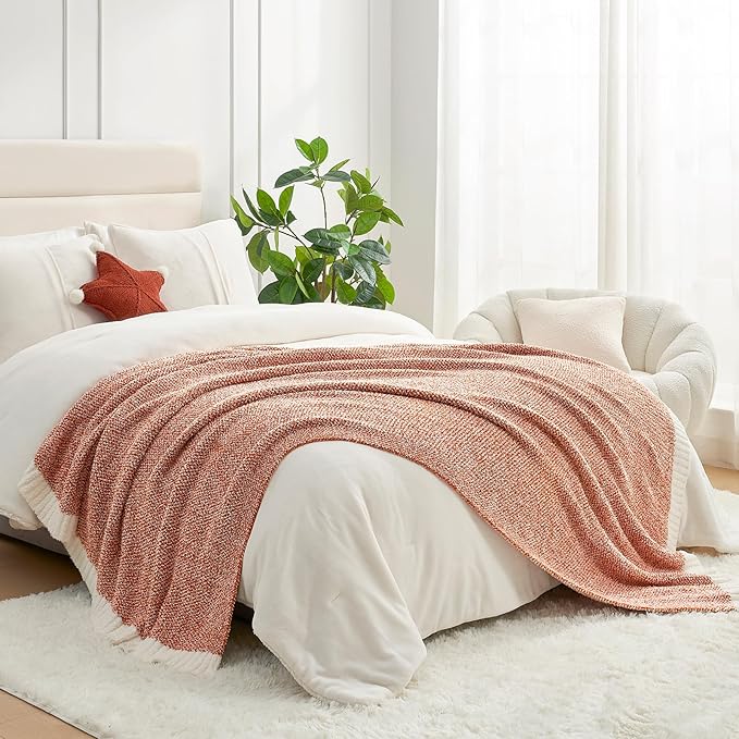 Snuggle Sac Orange Fall Throw Blanket for Couch, Oversized Throw XL Super Soft Warm Blankets Cozy Knit Fuzzy Throws for Sofa, Bed, Living Room, Heather Orange, 50x70 inches-Ruum Studio Home