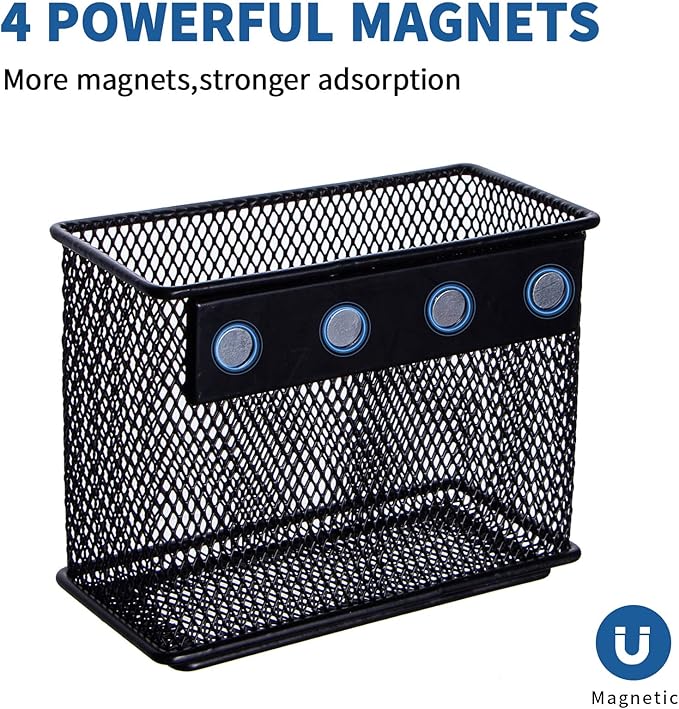 dedoot Minimalist Black Magnetic Pen Holder, 4.7x2.3x3.7inch Strong Mesh Magnetic Holder for Whiteboard Marker, Refrigerator, Locker-Ruum Studio Home